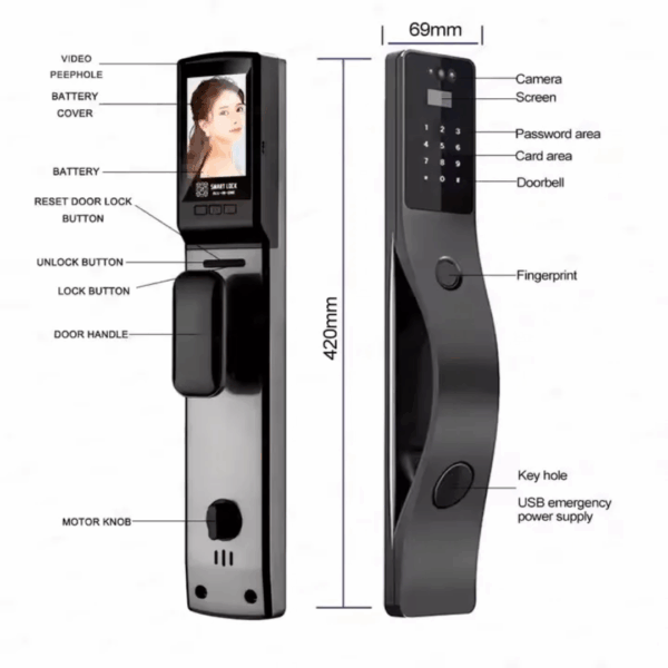 Curved Handle 3D Face Recognition Smart Lock - Image 2